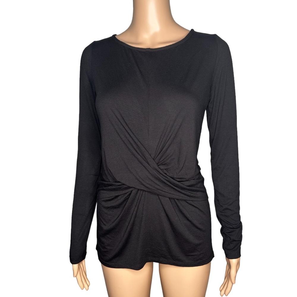 Fifteen twenty long sleeve black knot front round neck top size XS and S